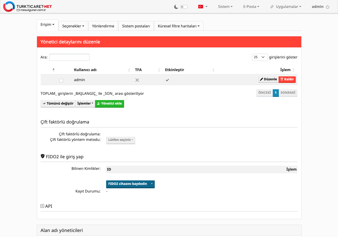 Sistem yapılandırma - yöneticiler